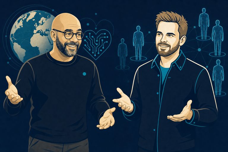 Mo Gawdat or Jonathan Mall - illustrated keynote speaker comparison