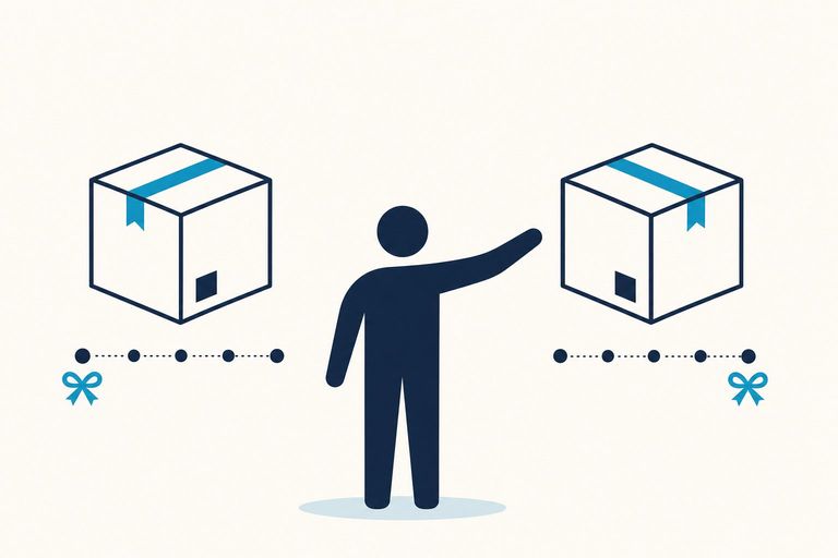 Zwei identische Paket-Abläufe mit vertauschter Geschenk-Position, die im Test gleichauf abschneiden
