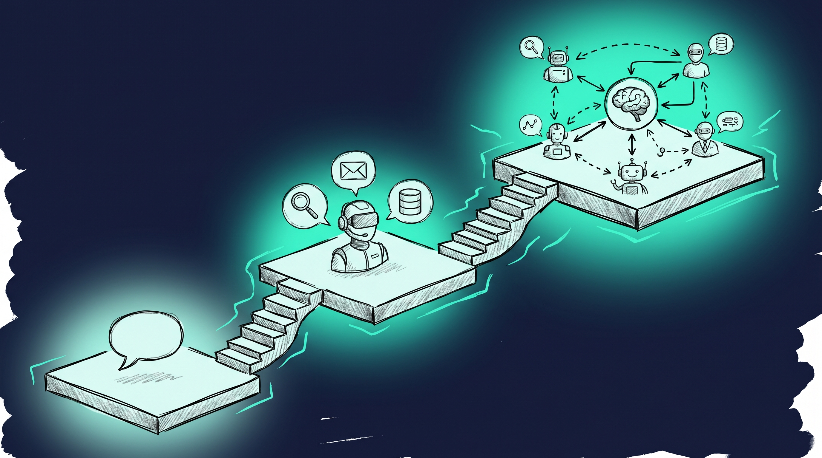 Drei Evolutionsstufen der KI Level 1 Chatbot Level 2 Agent Level 3 AI Operating System