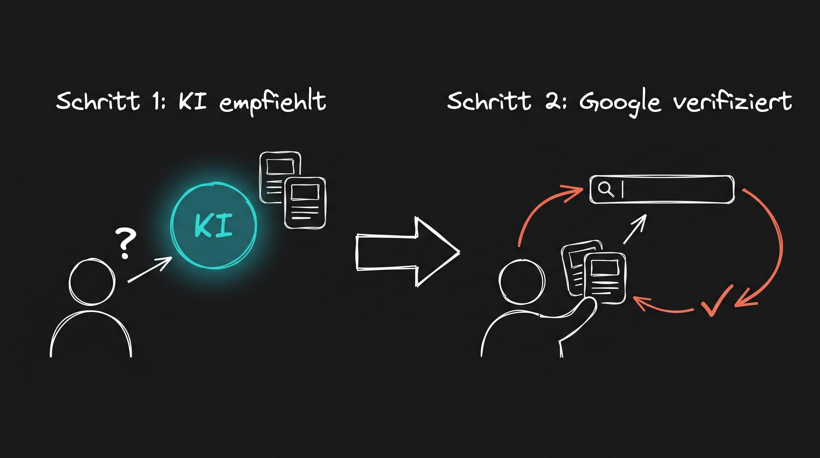 Der neue Suchprozess: KI empfiehlt (Step 1), Google verifiziert (Step 2)