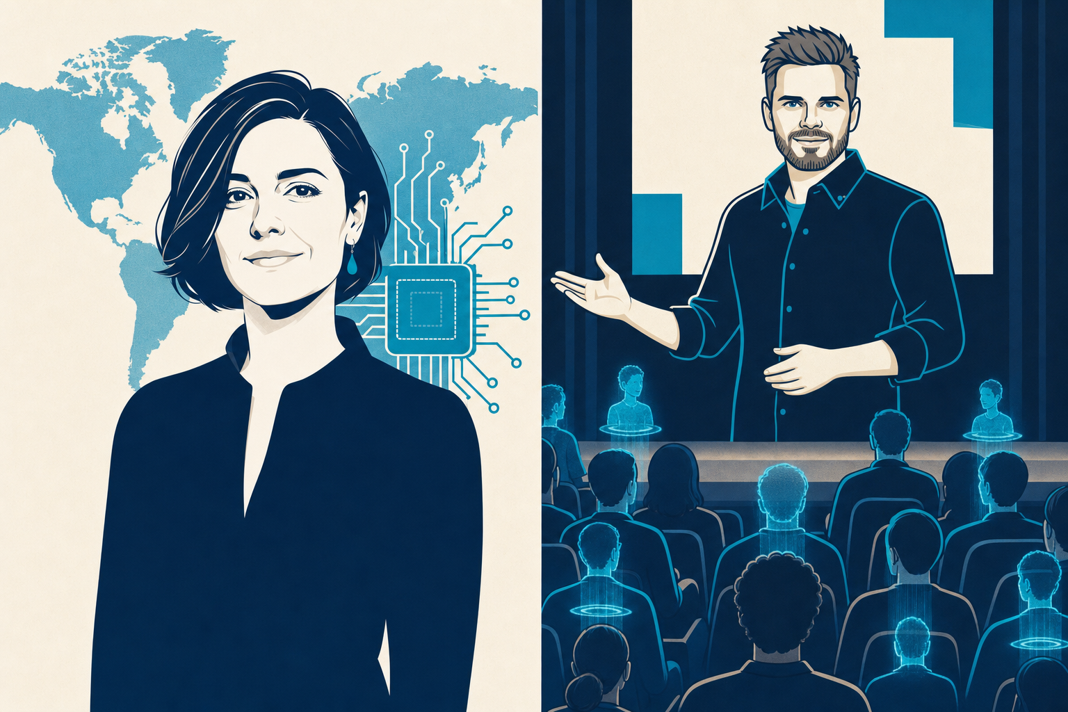 Nina Schick vs. Jonathan Mall - illustrated keynote speaker comparison