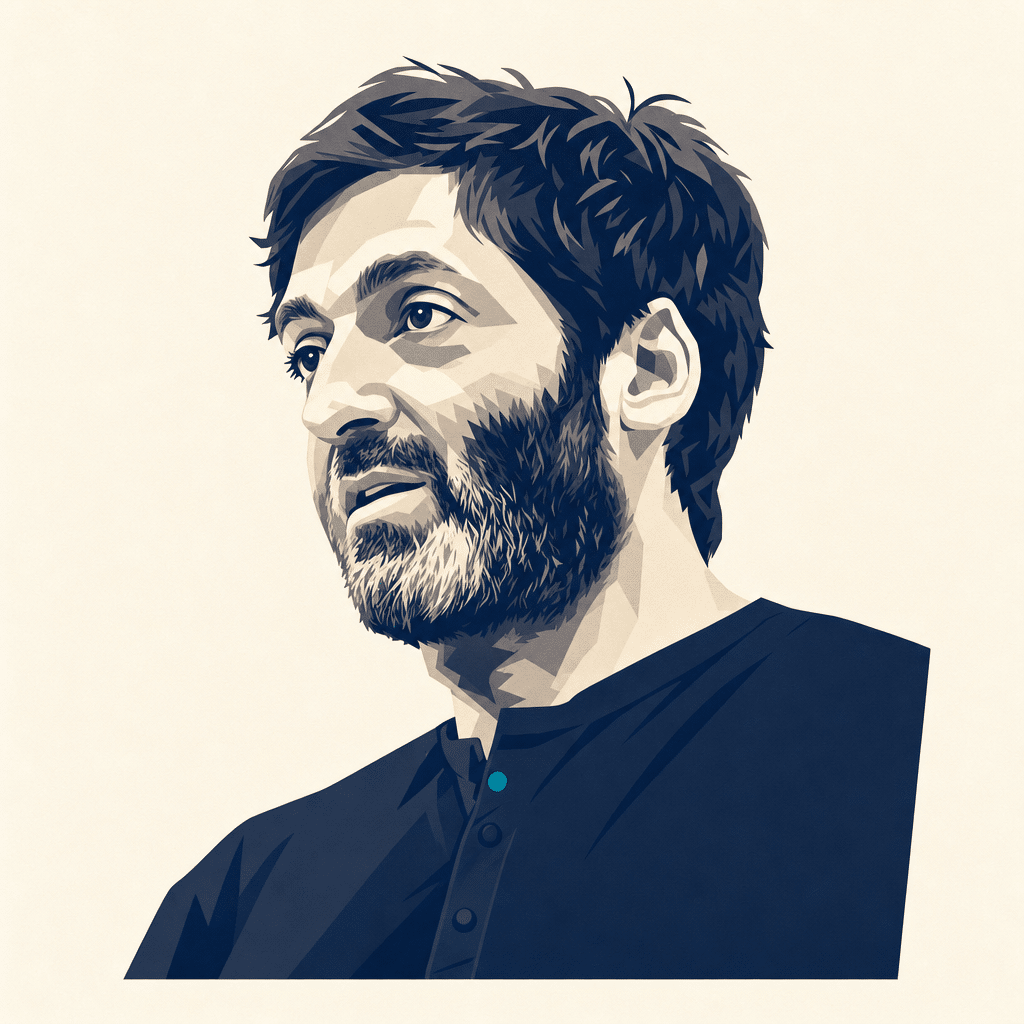 Stylized portrait illustration of Dan Ariely