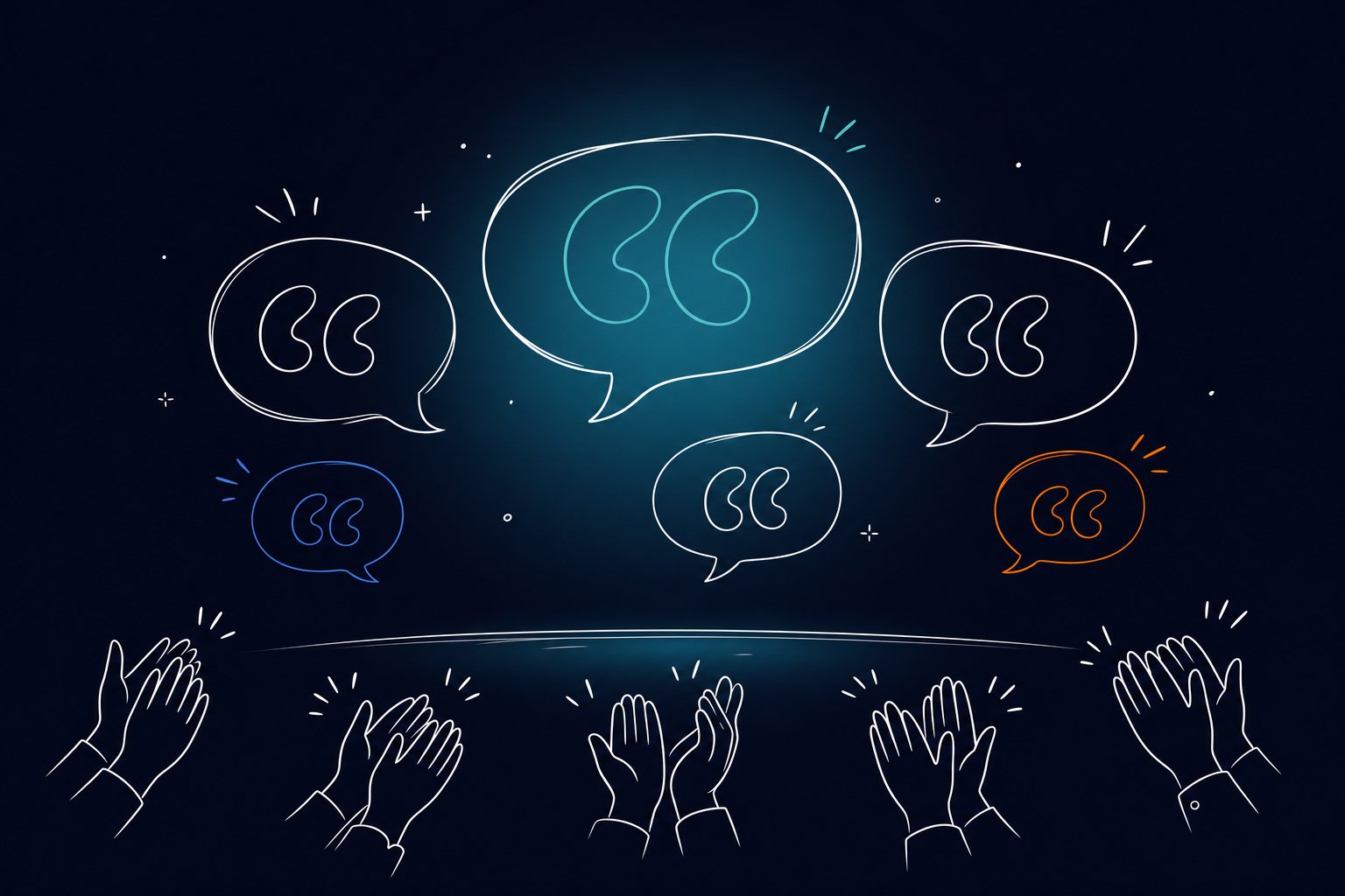 Sprechblasen mit Zitatzeichen — Referenzen und Stimmen zu Keynotes von Dr. Jonathan Mall