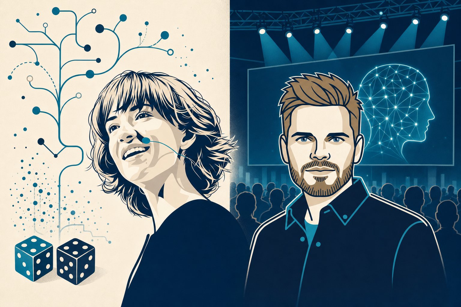 Cassie Kozyrkov or Jonathan Mall - illustrated keynote speaker comparison