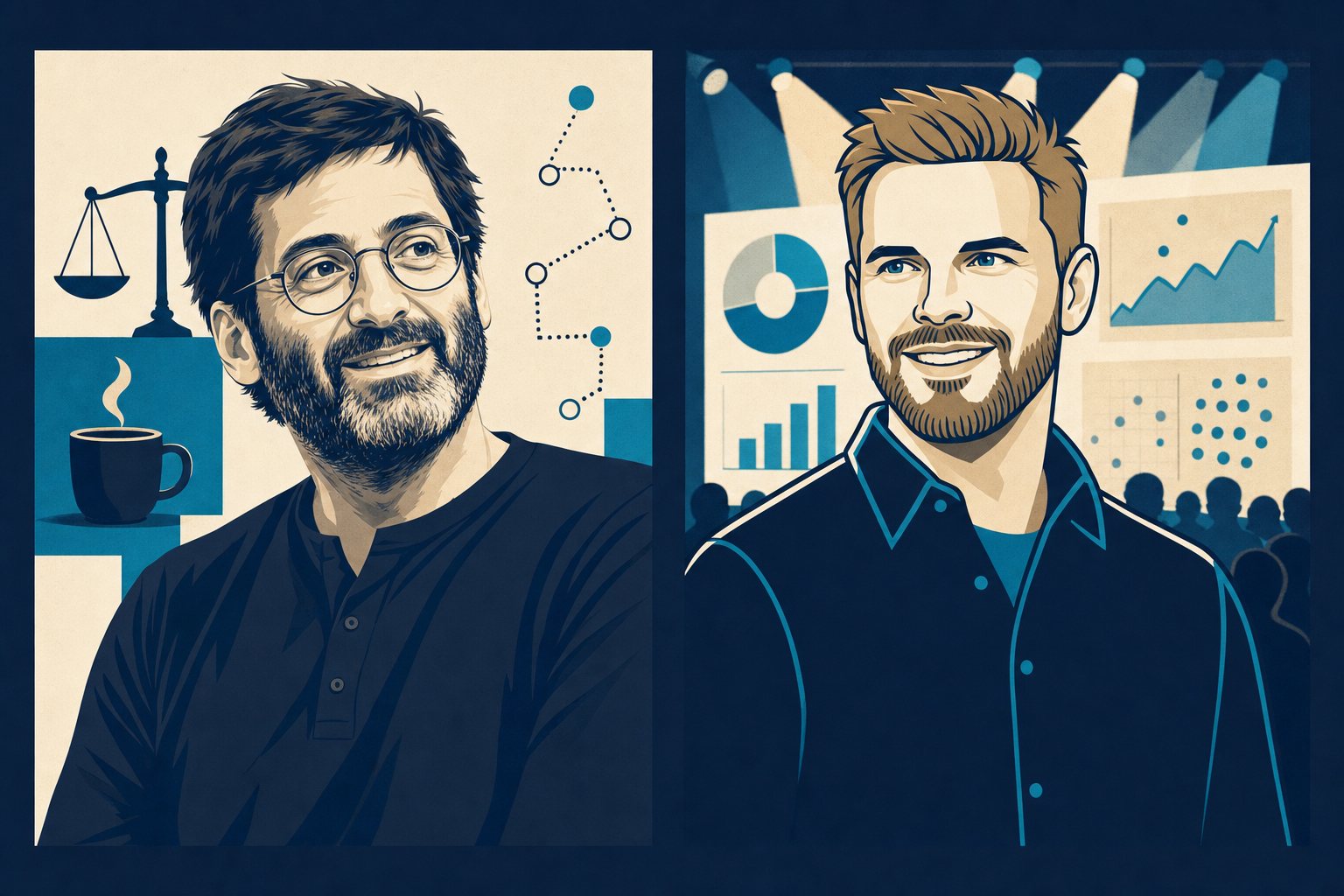 Dan Ariely or Jonathan Mall - illustrated keynote speaker comparison