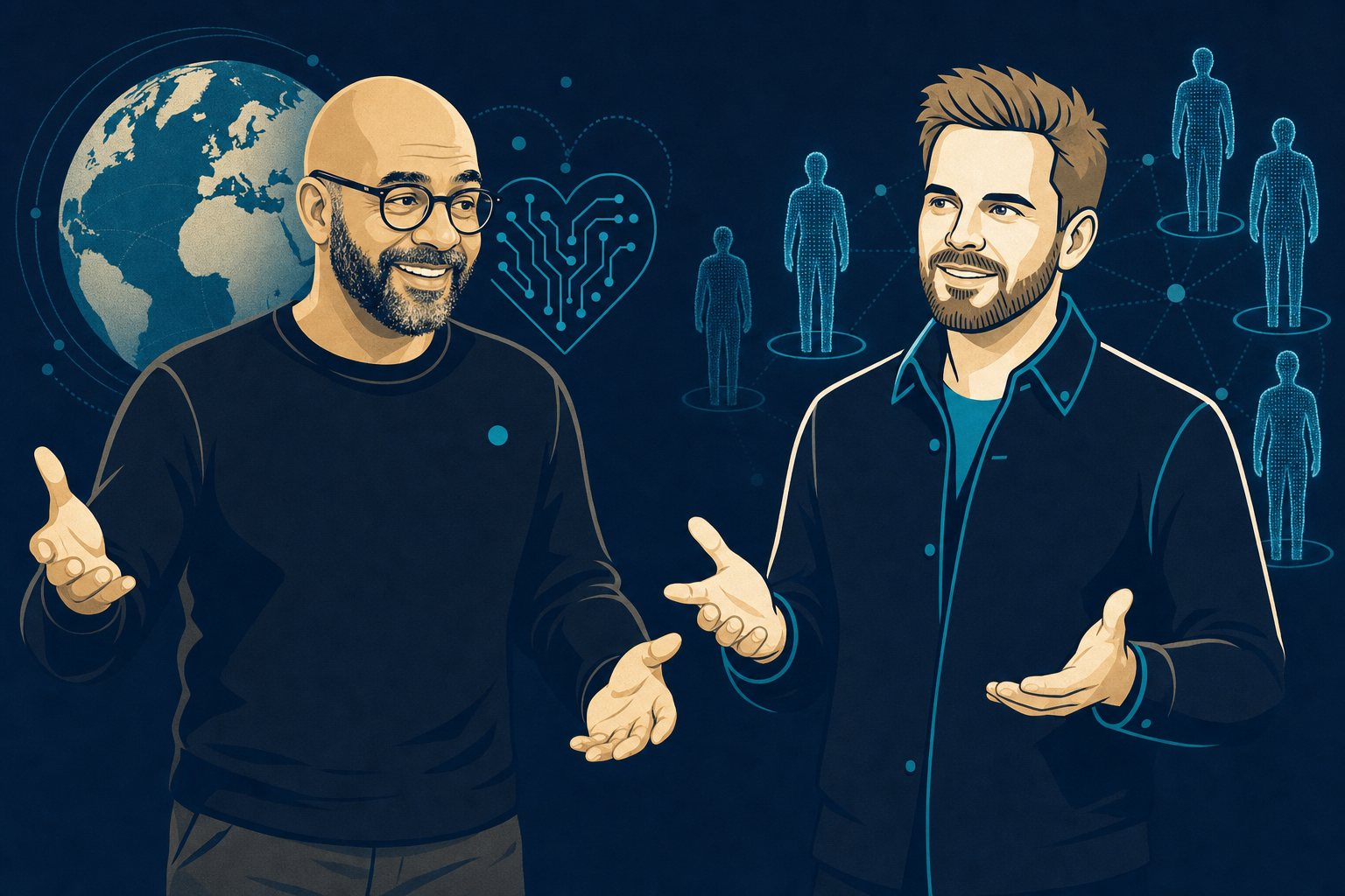 Mo Gawdat or Jonathan Mall - illustrated keynote speaker comparison