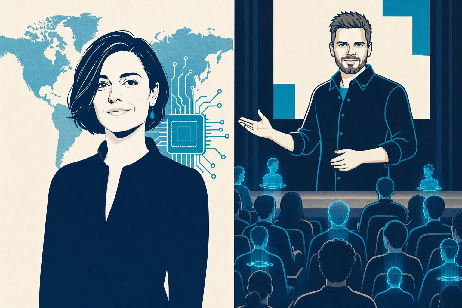 Nina Schick vs. Jonathan Mall - illustrated keynote speaker comparison