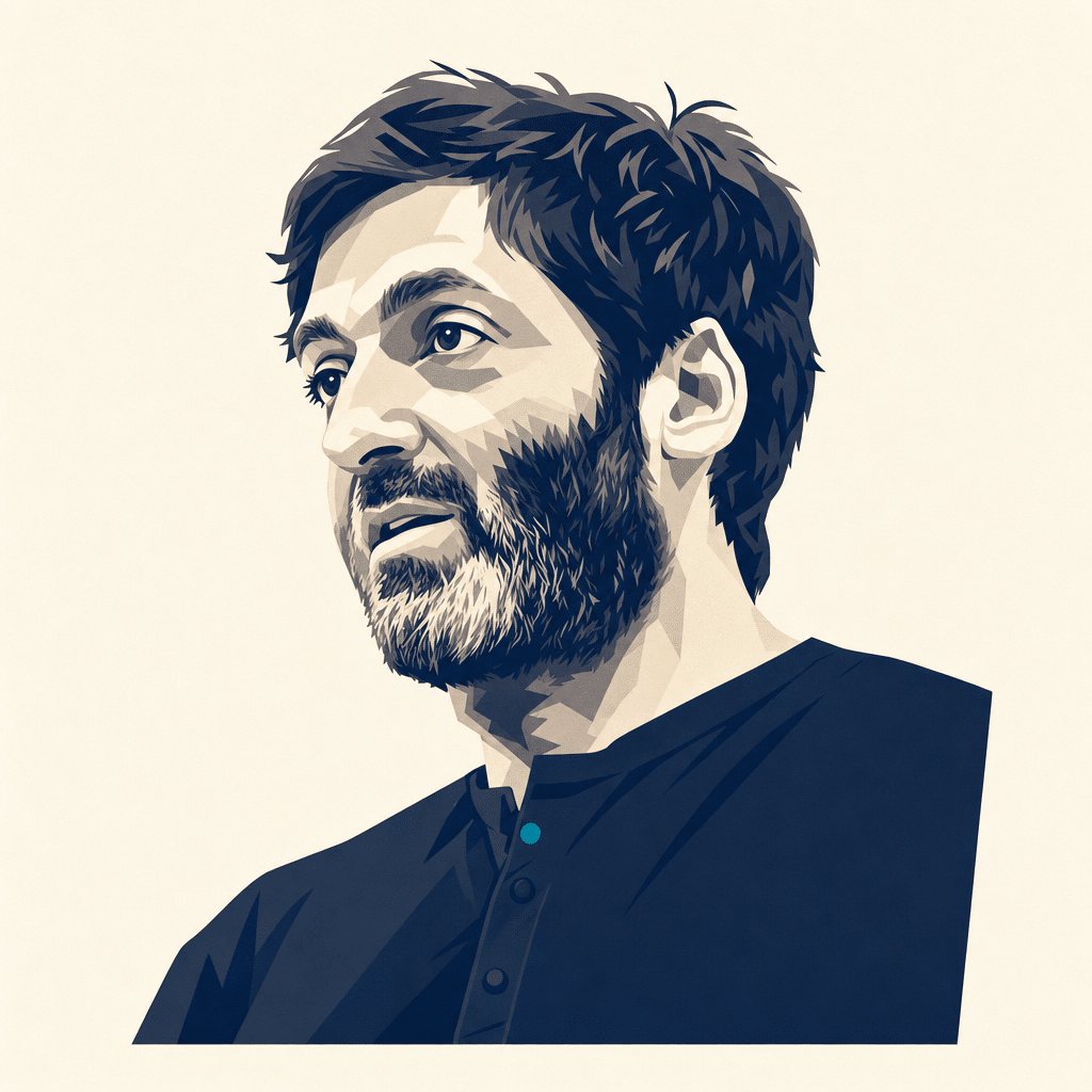 Stylized portrait illustration of Dan Ariely