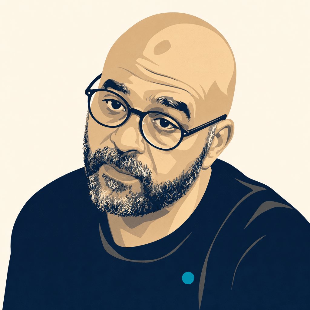 Stylized portrait illustration of Mo Gawdat