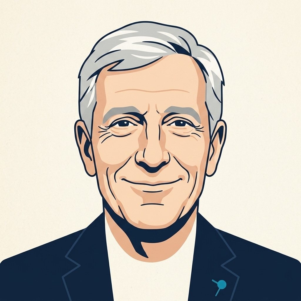 Stylized portrait illustration of Roger Dooley